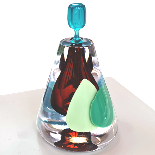 Glassculptuur Floating Dots Brown Green Blue door Dirry de Bruin